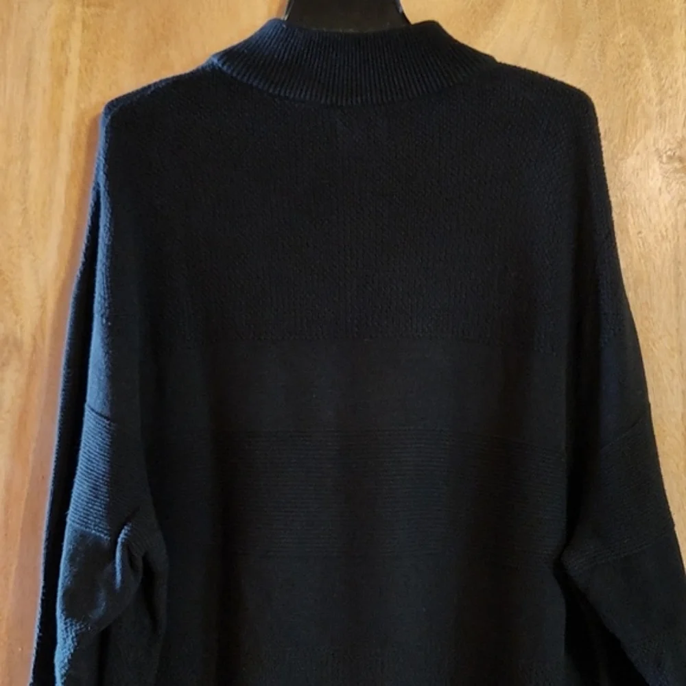 Chaps Mens Pullover Sweater Black Textured Ribbed Quarter Zip 100% Cotton XL